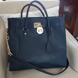 Large Navy Blue Michael Kors Saffiano Leather Tote